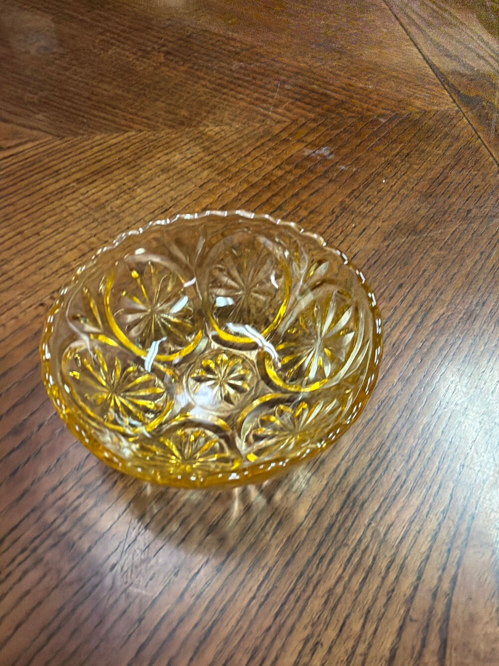 Amber Glass Dish Small Floral Swirl Pattern Decorative Bowl